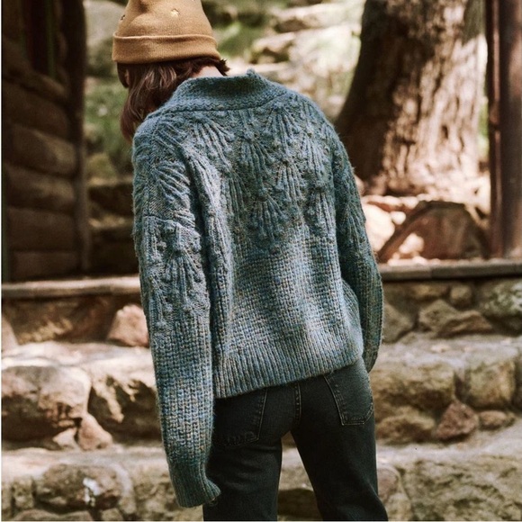 The GREAT. The Frond Montana Cardigan Green Pine Needle Shimmer oversized Sz S - Picture 2 of 15